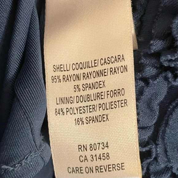 BCBGMAXAZRIA Blue Ruffle Romantic Ruched Shoulder Smocked Rayon Blend Dress Y2k - Picture 6 of 6